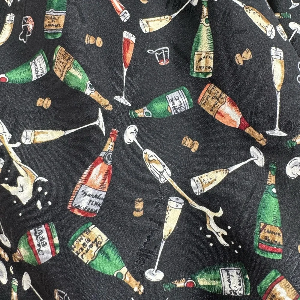 1990’s Vintage NICOLE MILLER Black CHAMPAGNE BOTTLE GLASS Graphic Scarf Retro